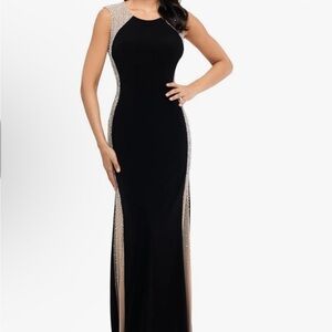 Xscape Women's One Size Long Ity Dress with Caviar Bead Sides